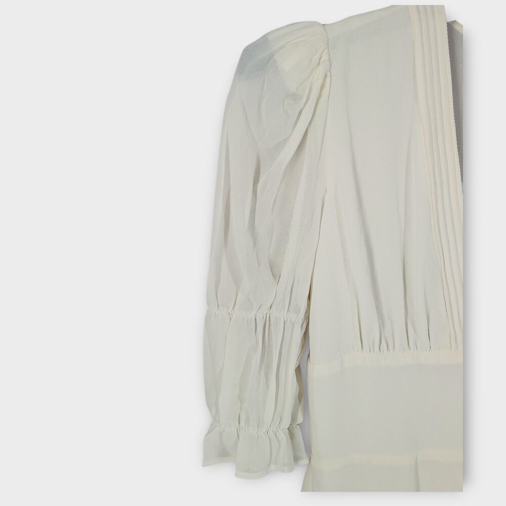 Reformation Quarry Mini Dress Women's 8 Ivory Sheer Sleeves Deep V-Neck NWT - Picture 3 of 9